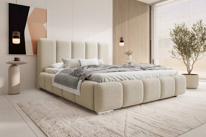 Compleo Polsterbett BUBBLE Boucle, Leistenlattenrost aus Holz 120/140/160/180/200 cm, Designer Polsterbett von Compleo
