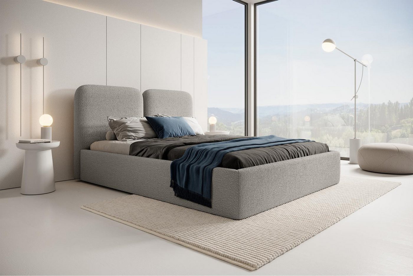 Compleo Polsterbett BUBBLE III, ohne Matratze, Doppelbett mit Kopfstütze boucle von Compleo