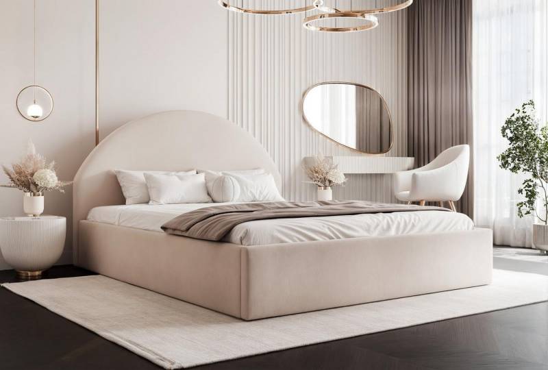 Compleo Polsterbett Designer Polterbett CLARA, mit Stauraum, Glamour-Bett, Elegant, Bett mit halbrückigem Kopfteil, Elegant design von Compleo
