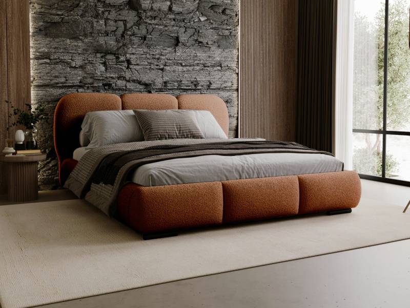 Compleo Polsterbett Designerbett, abgerundete Formen, Bouclé-Stoff, verschiedene Farben, TOPSELLER Stauraumbett MADE IN EU von Compleo