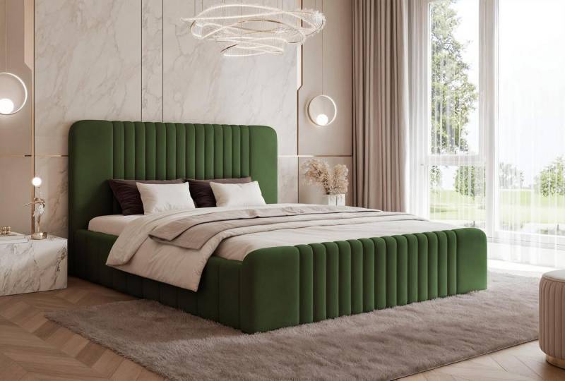 Compleo Polsterbett Doppelbett, Designer Polsterbett, elegantes und modern Schlafzimmer (Viele Varianten zur Auswahl – wählen Sie Größe und Farbe), mit Bettkasten und Lattenrost von Compleo