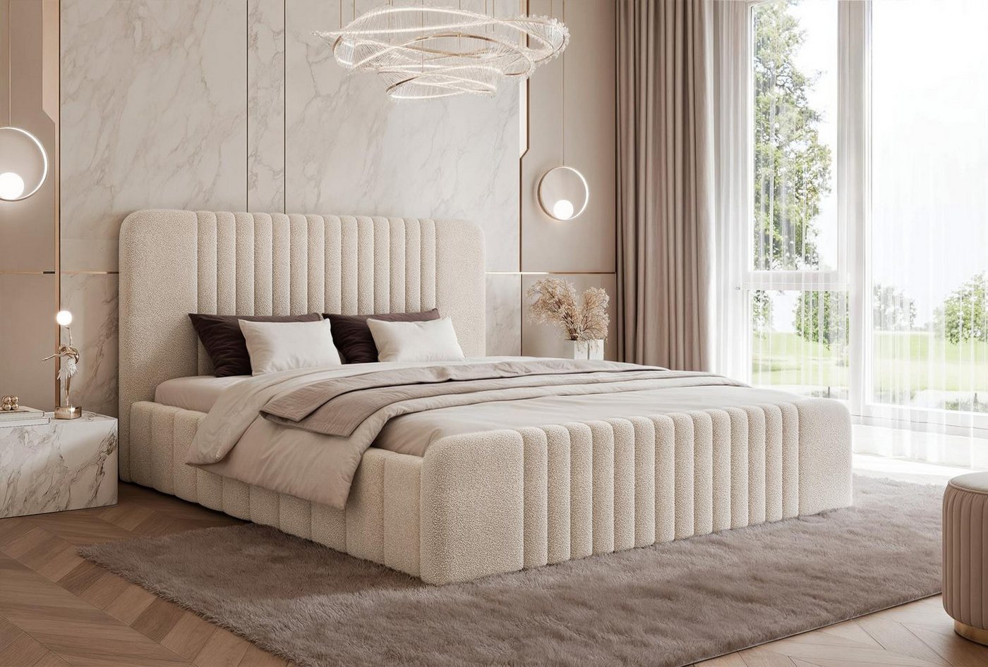 Compleo Polsterbett Doppelbett, Designer Polsterbett, elegantes und modern Schlafzimmer (Viele Varianten zur Auswahl – wählen Sie Größe und Farbe), mit Bettkasten und Lattenrost von Compleo