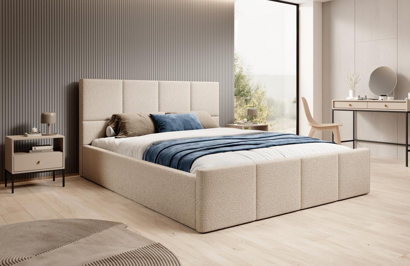 Compleo Polsterbett Doppelbett mit Kopfstütze boucle Designer Bett Compleo Polsterbett Doppelbett mit Kopfstütze boucle Designer Bett von Compleo