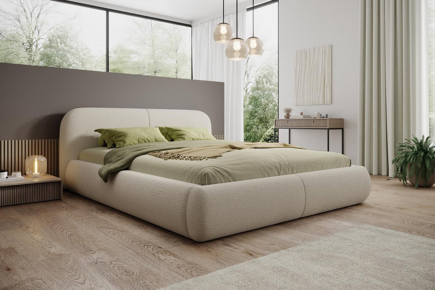 Compleo Polsterbett Doppelbett mit dicker Schaumstoffpolsterung, Premium Bett, Bouclé Bett, Elegant design fürs Schlafzimmer Compleo Polsterbett Doppelbett mit dicker Schaumstoffpolsterung, Premium Bett, Bouclé Bett, Elegant design fürs Schlafzimmer von Compleo