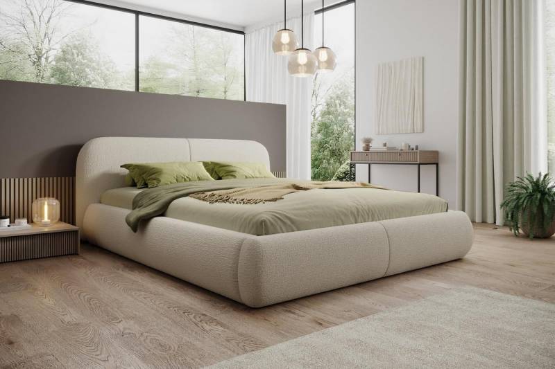 Compleo Polsterbett Doppelbett mit dicker Schaumstoffpolsterung, Premium Bett, Bouclé Bett, Elegant design fürs Schlafzimmer von Compleo