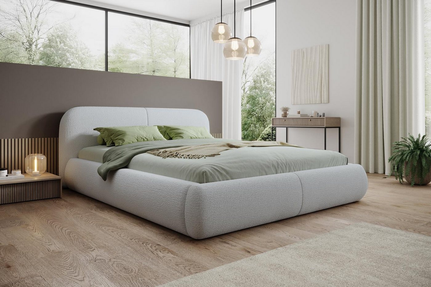 Compleo Polsterbett Doppelbett mit dicker Schaumstoffpolsterung, Premium Bett, Bouclé Bett, Elegant design fürs Schlafzimmer von Compleo