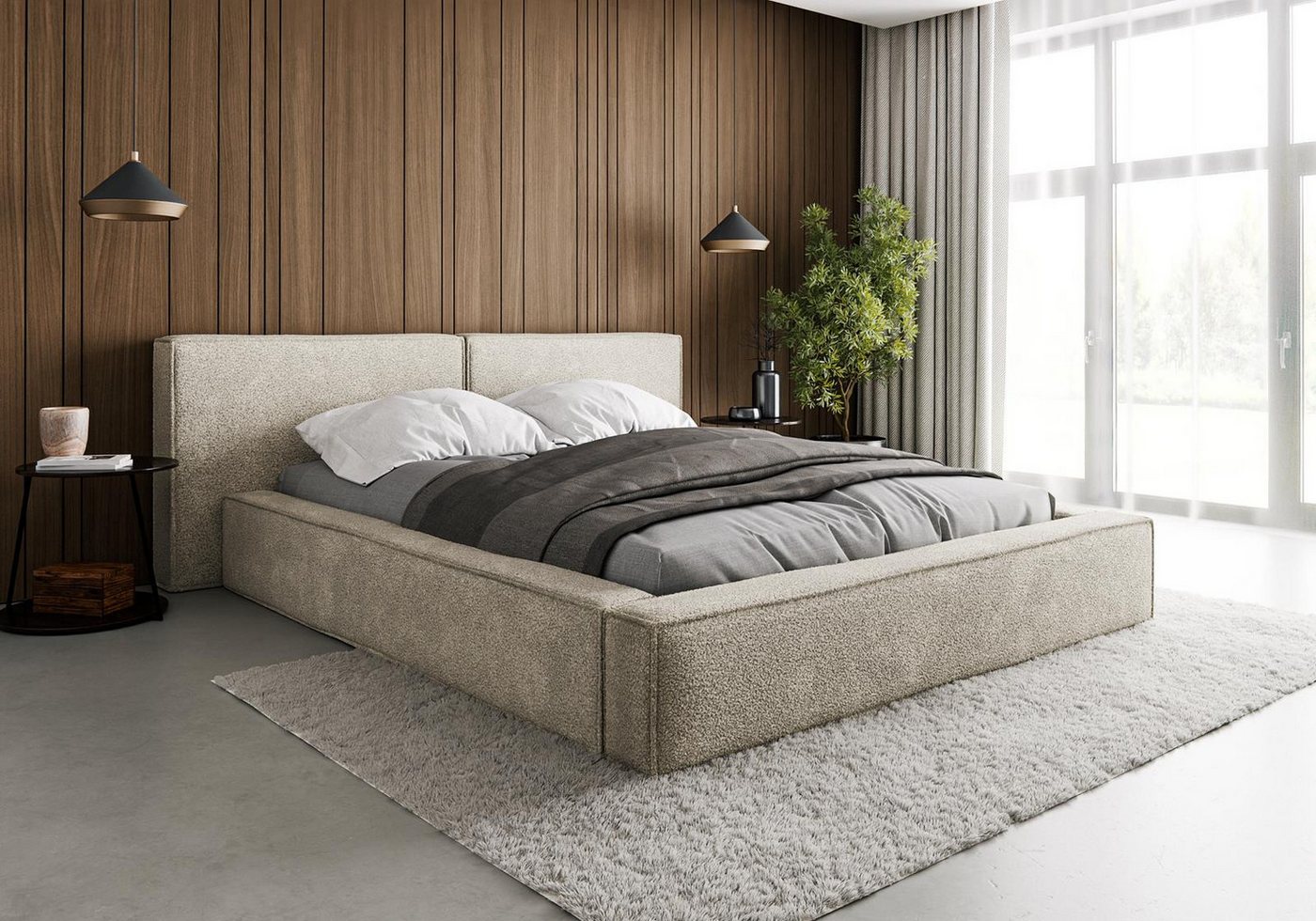 Compleo Polsterbett boucle mit Bettkasten und Lattenrost, Designerbett HEVE Compleo Polsterbett boucle mit Bettkasten und Lattenrost, Designerbett HEVE von Compleo