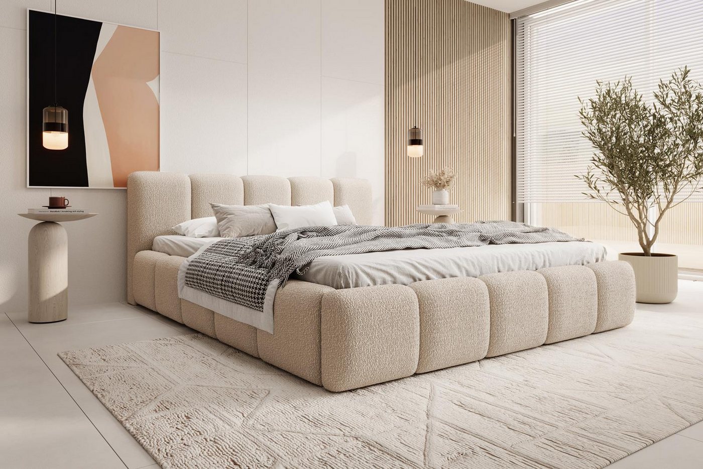 Compleo Polsterbett mit niedriges Kopfteil, Design Bett Abgerundet mit dicker Polsterung Compleo Polsterbett mit niedriges Kopfteil, Design Bett Abgerundet mit dicker Polsterung von Compleo