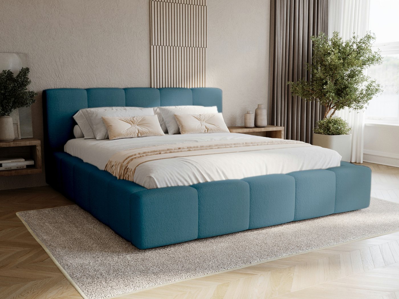 Compleo Polsterbett modern und elegant, Designerbett, Wolkenbett LARAS (TOPSELLER Stauraumbett MADE IN EU), mit Bettkasten und Lattenrost von Compleo