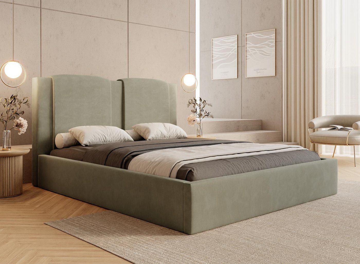 Compleo Polsterbett modern und elegant, Designerbett mit Bettkasten und Lattenrost LANZA (ohne Matratze), Viele Varianten zur Auswahl – wählen Sie Größe und Farbe von Compleo