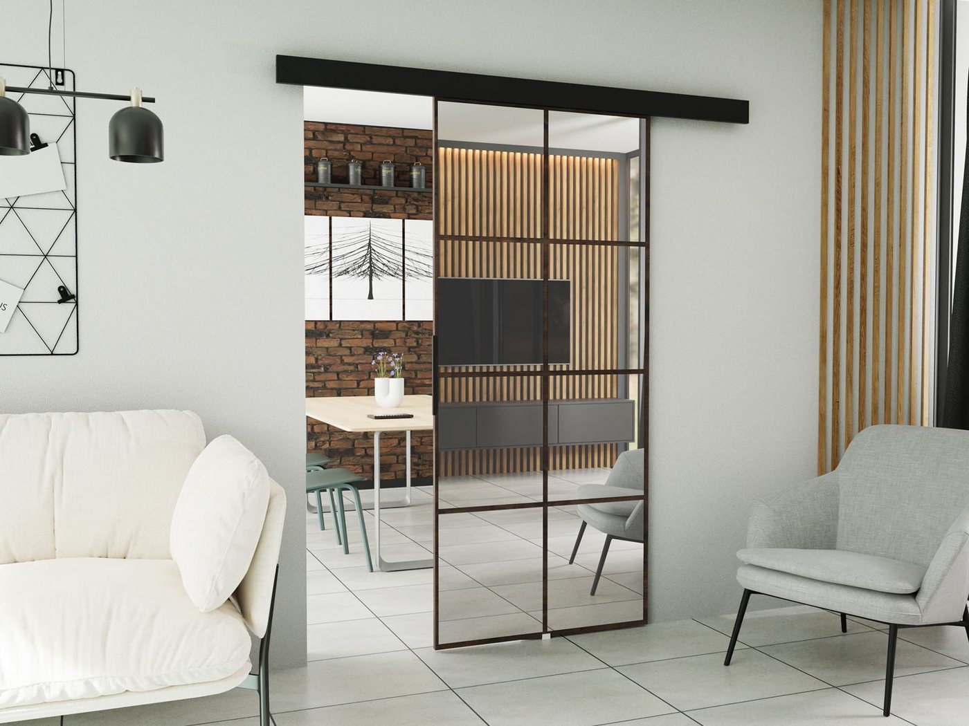 Compleo Schiebetür mit Spiegel, ideal für Schlafzimmer oder Wohnzimmer LOKO (LOKO) von Compleo