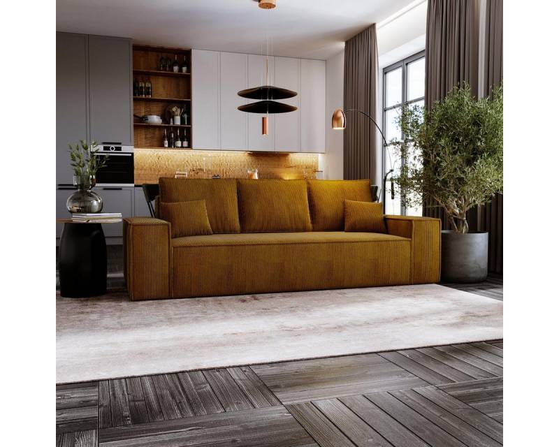 Compleo Schlafsofa 3 sitzer MALAG, Cordstoff, Modern Sofa mit Bettkasten von Compleo