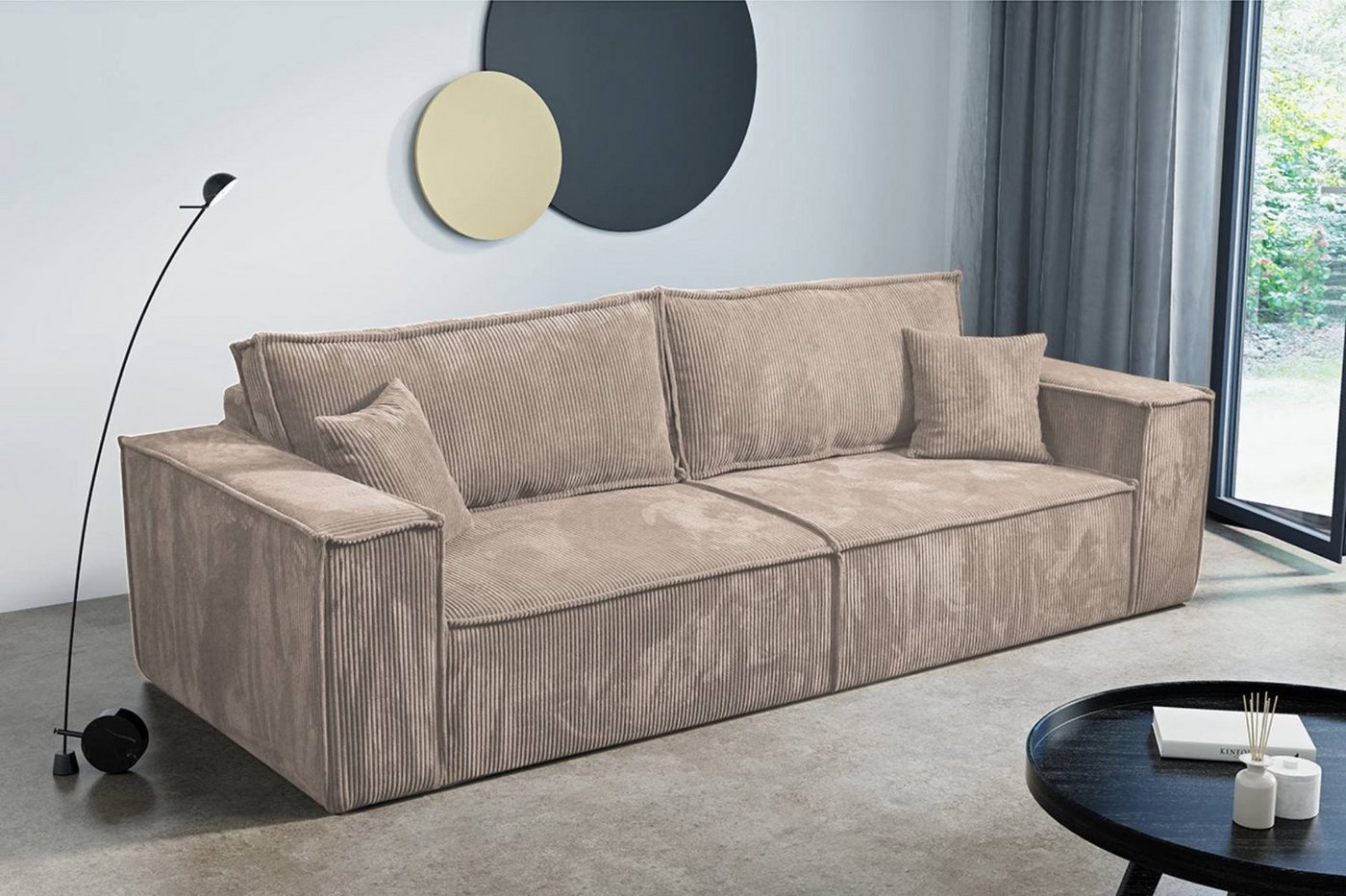 Compleo Schlafsofa MONA mit Bettkasten und Bettfunktion, Cordstoff, 3-Sitzer Sofa, Breite: 255 cm von Compleo