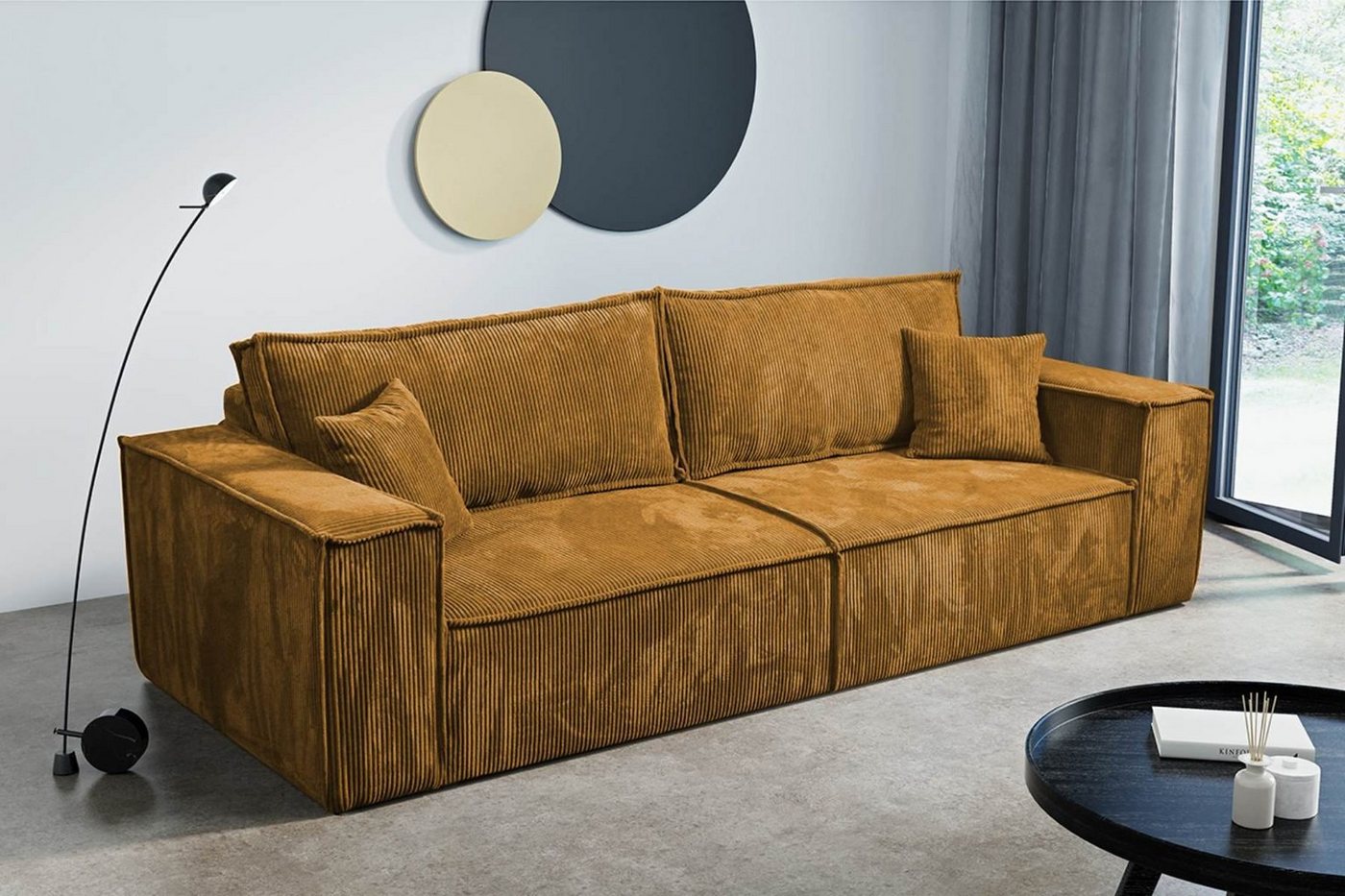 Compleo Schlafsofa MONA mit Bettkasten und Bettfunktion, Cordstoff, 3-Sitzer Sofa, Breite: 255 cm von Compleo