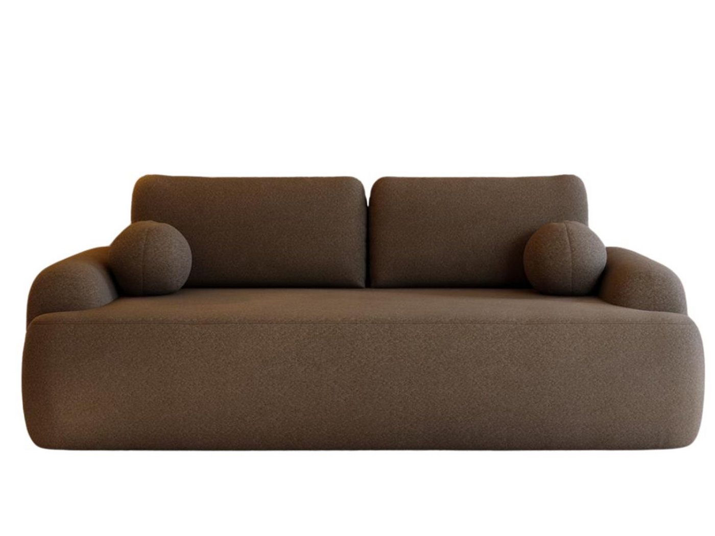 Compleo Schlafsofa rundes Design, Designer Sofa boucle- Teddy OLIO, Modern Stil, Kleine Ballkissen im Set, Modern Wohnzimmer, komfortables Couch von Compleo