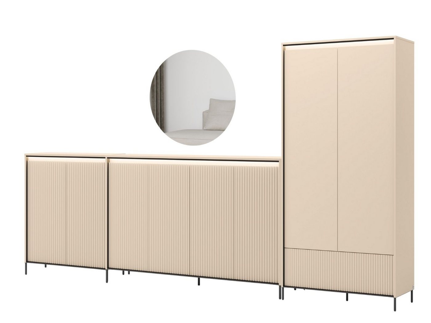Compleo Schlafzimmer-Set (Schrank, 2x Kommode, Spiegel) LED-Beleuchtung inklusive, TOPSELLER, Perfektes Set für Schlafzimmer, Flur und Jugendzimmer von Compleo