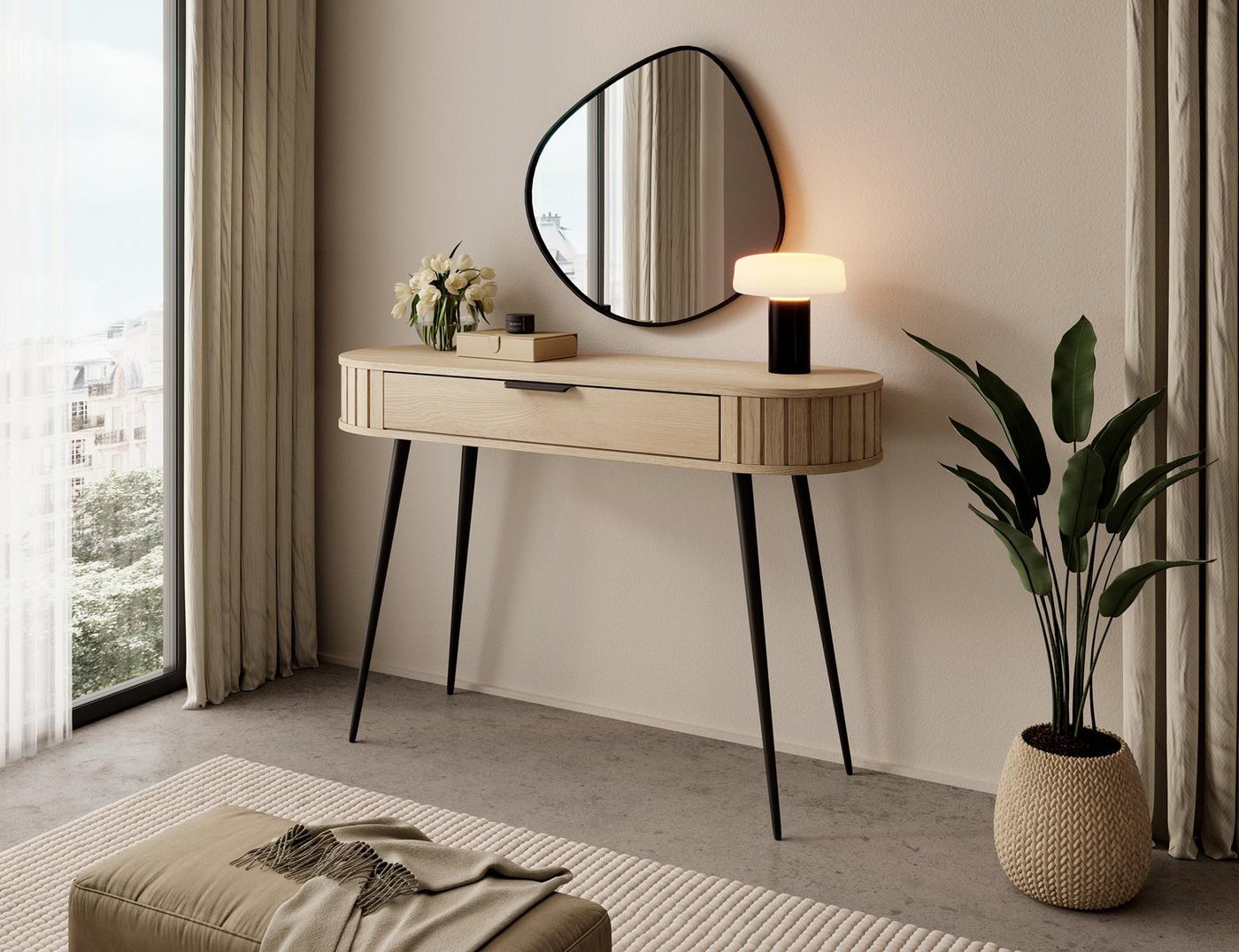 Compleo Schminktisch mit Schublade KAMA eiche cremona, Japandi Design, Konsolentisch Compleo Schminktisch mit Schublade KAMA eiche cremona, Japandi Design, Konsolentisch von Compleo