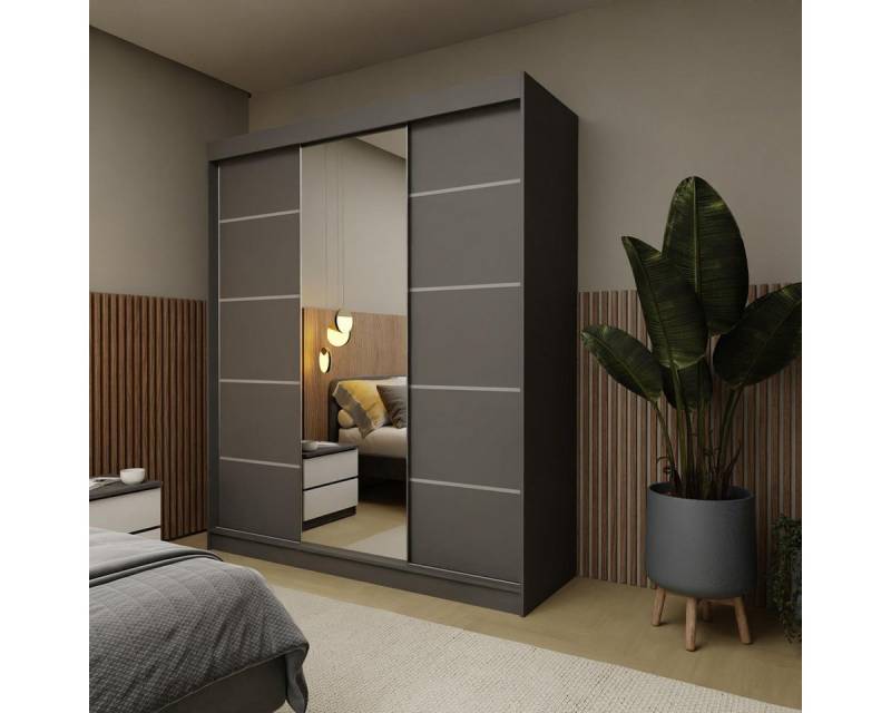 Compleo Schwebetürenschrank 180 cm breit NAPOS, zeitlos Stil, Garderobe mit Spiegel von Compleo