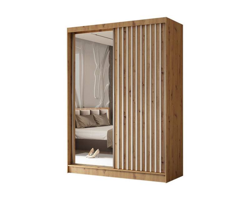 Compleo Schwebetürenschrank mit gerifflete Front VENTURA, Breite: 160 cm, Modern design Kleiderschrank mit Spiegel von Compleo