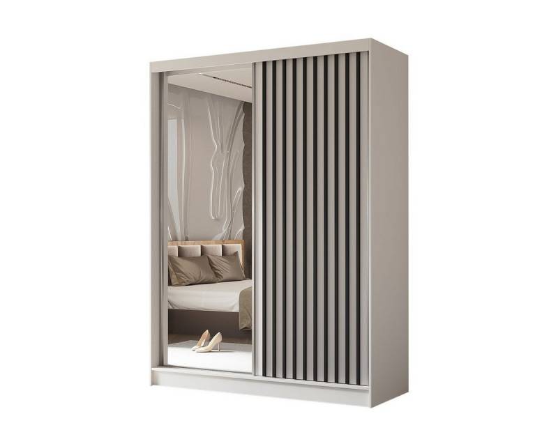 Compleo Schwebetürenschrank mit gerifflete Front VENTURA, Breite: 160 cm, Modern design Kleiderschrank mit Spiegel von Compleo