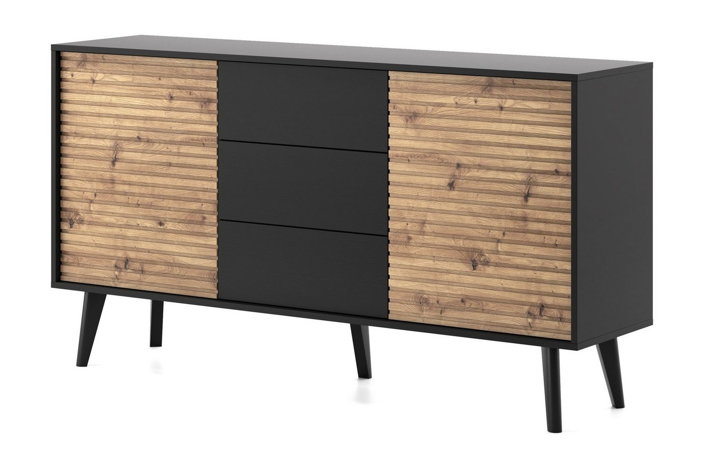 Compleo Sideboard Kommode mit 3 Schubladen Abilio, 2 Türen, Wohnzimmer, gerillte Front von Compleo