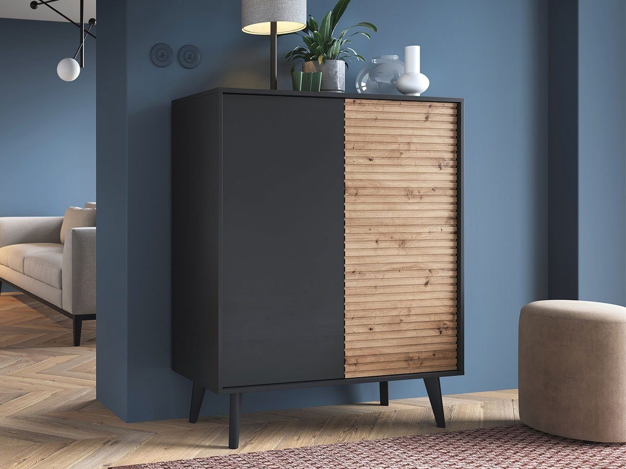 Compleo Sideboard Kommode Abilio, Loft Wohnzimmer, mit 2 Türen, Eiche artisan, Kommode auf hohen Beinen von Compleo