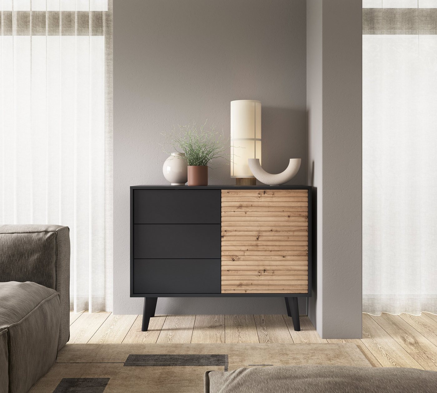 Compleo Sideboard Kommode Abilio, mit 3 Schubladen, 1-türig, moderner Stil von Compleo