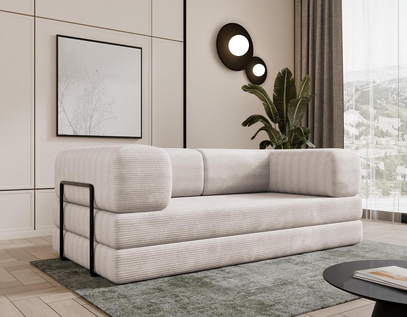 Compleo Sofa Designer Sofa LAMILO– 3-Sitzer mit Cordbezug und Klappfunktion von Compleo