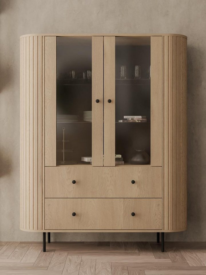 Compleo Standvitrine mit 2 Schubladen, Stauraumvitrine mit 2 Türen, Breite: 123 cm OVI, viel Stauraum, Höhe 155 cm von Compleo