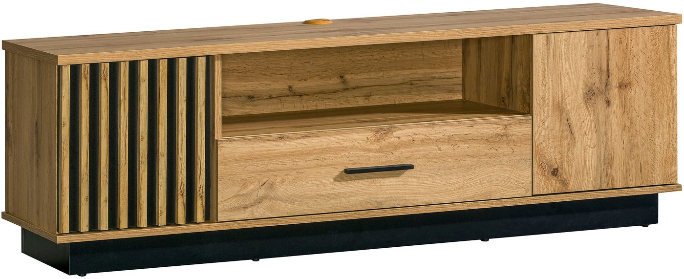 Compleo TV-Schrank mit Lamellen. Eiche wotan/schwarz PUCCI Lowboard mit zwei Türen und Schublade von Compleo