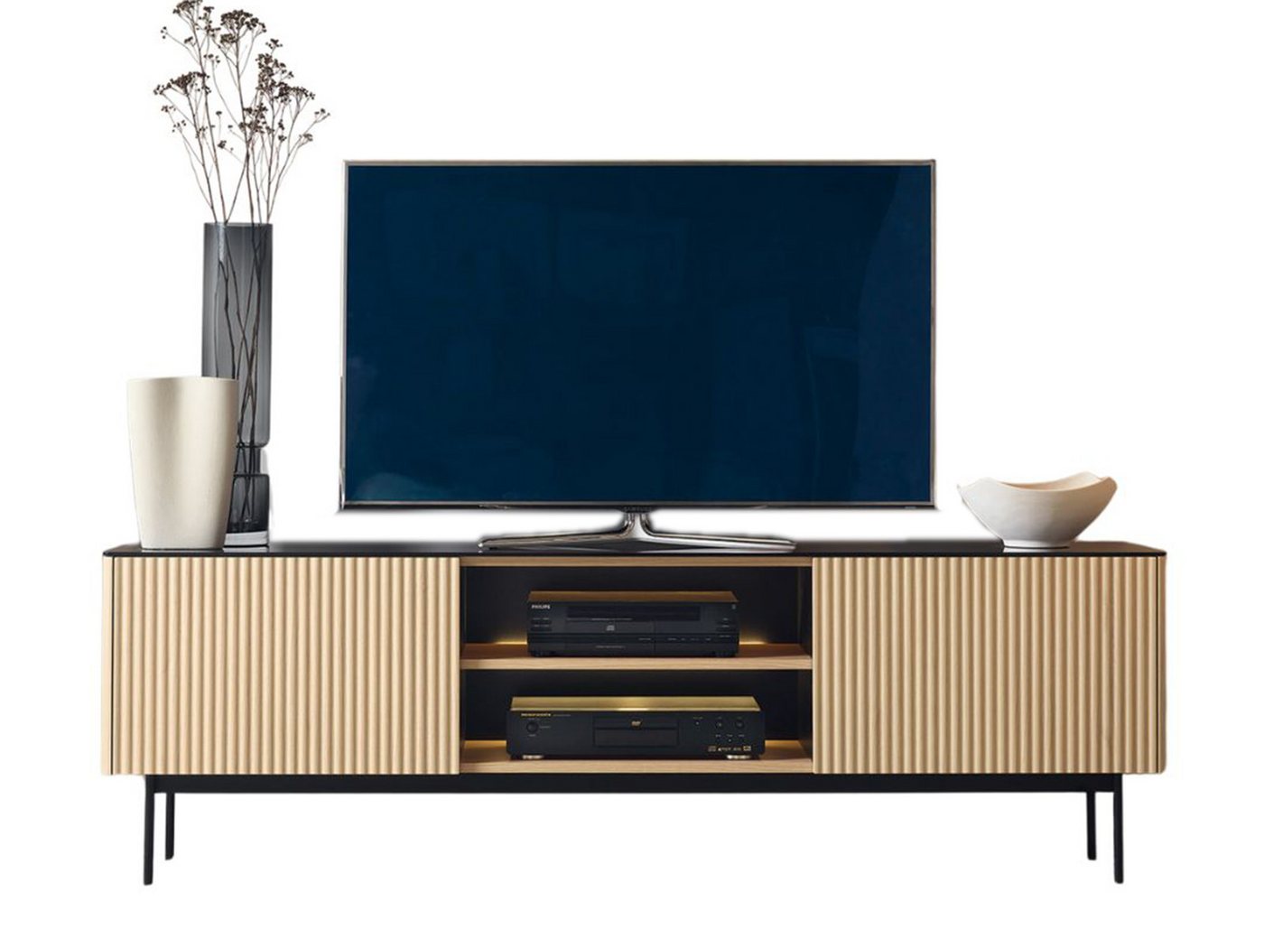 Compleo TV-Schrank mit Metallfüße, TV-Tisch mit gerillte Fronten OMBIS von Compleo
