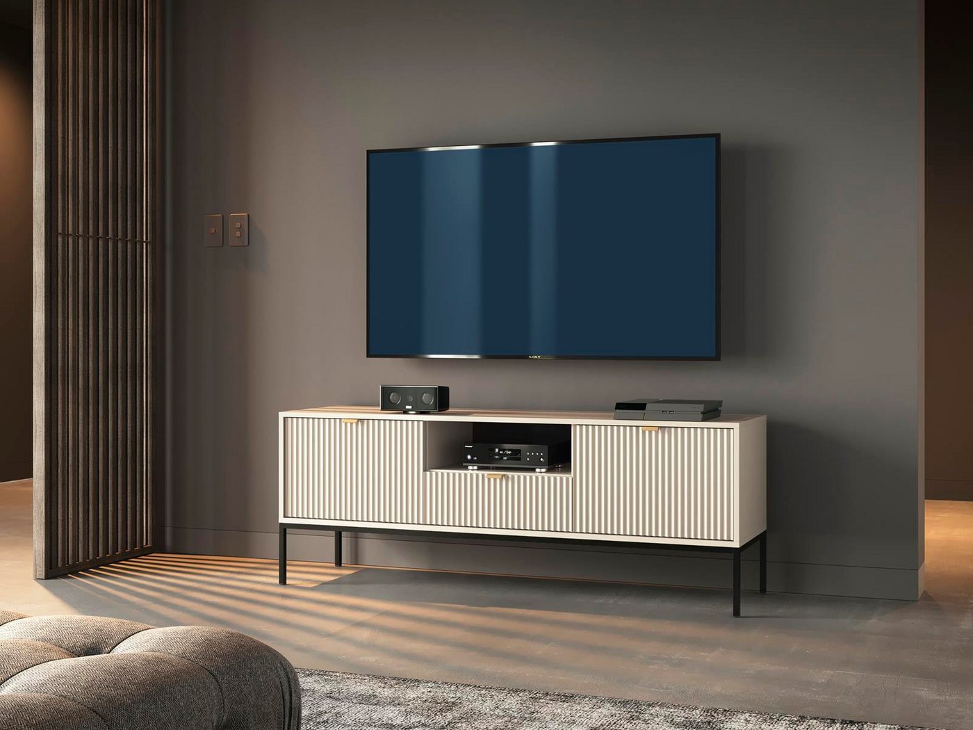 Compleo TV-Schrank mit Schublade und 2 Türen NANCY Lowboard mit Lamellen von Compleo
