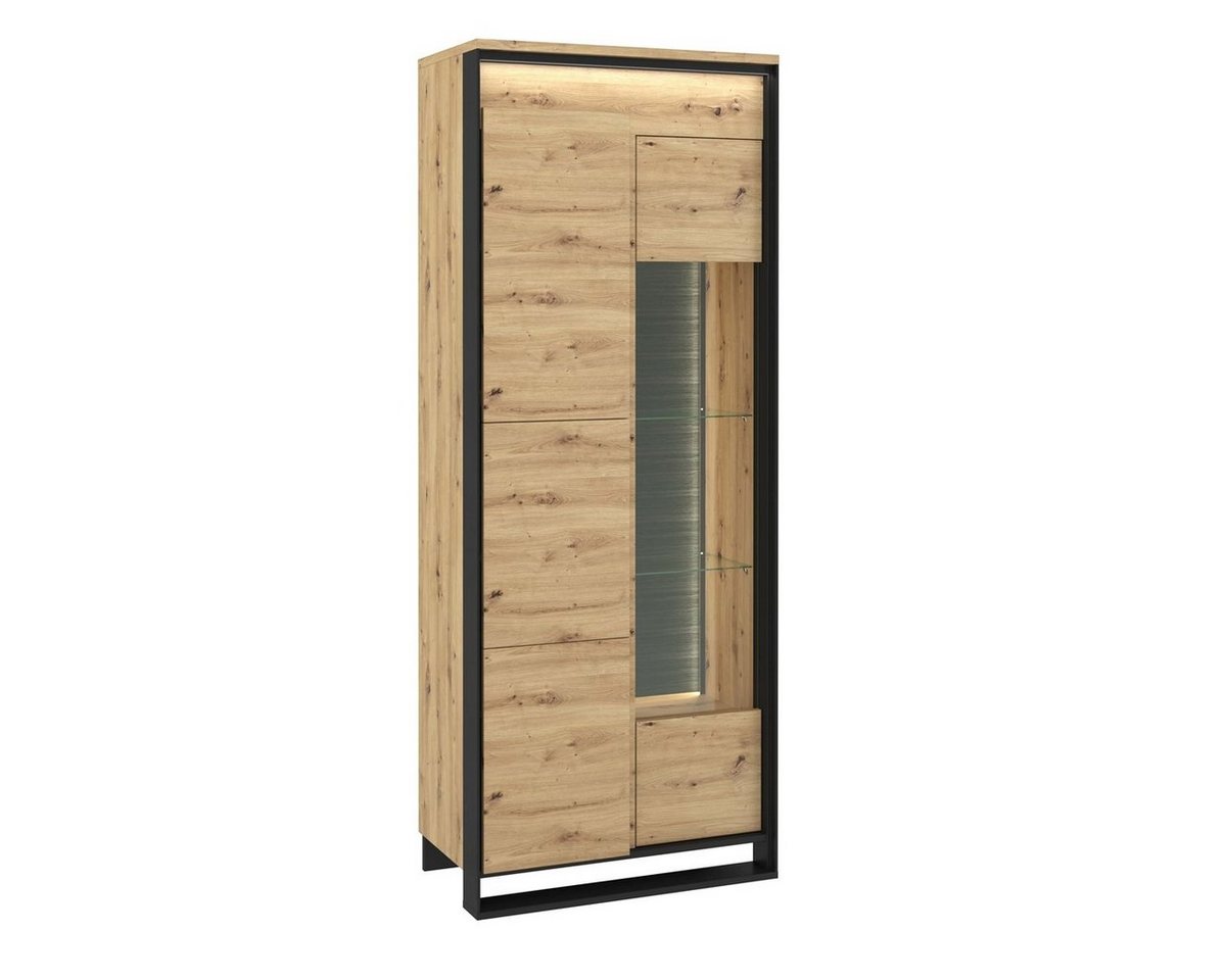 Compleo Vitrine LIMA, Loft Stil Schrank mit Glasregalen, mit Holzeinlegeböden 2-türig Standregal von Compleo