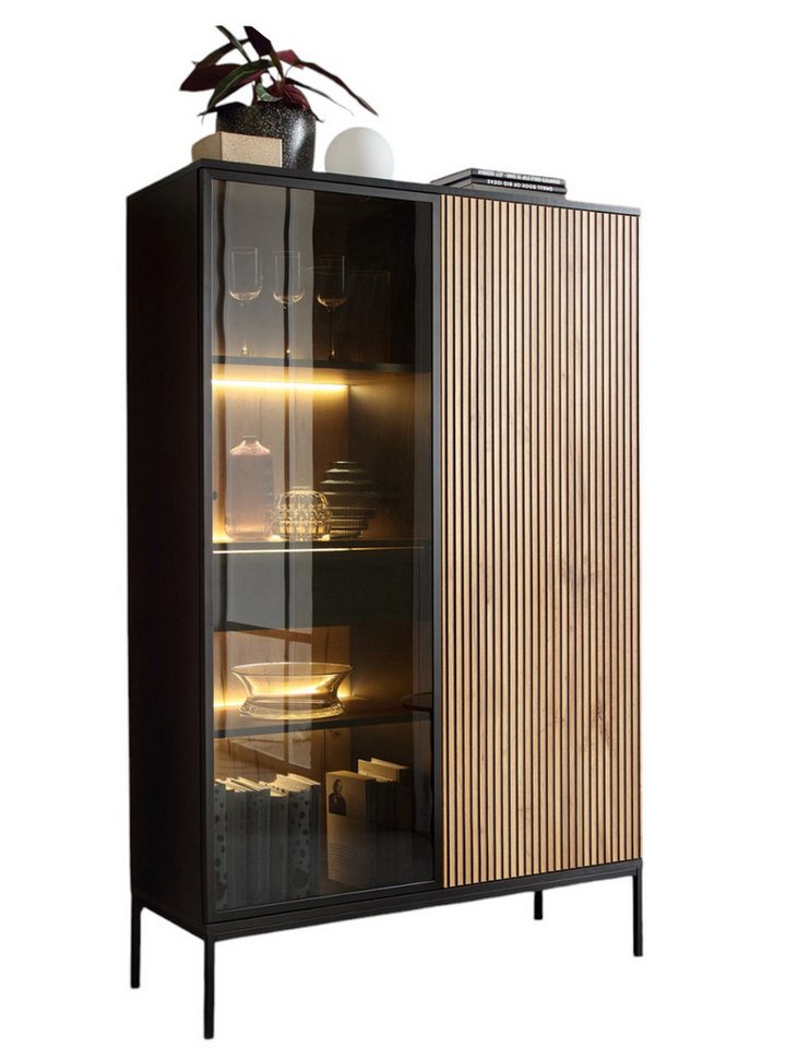 Compleo Vitrine LINO Standvitrine mit Schublade, Fronten gefräst, Modern Wohnzimmer von Compleo