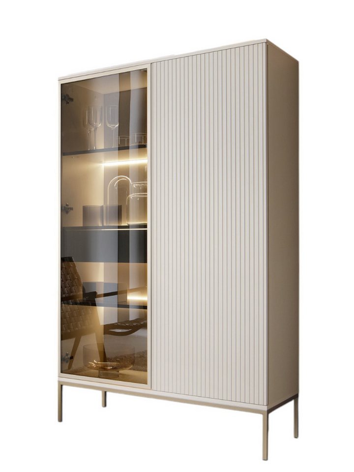 Compleo Vitrine LINO Standvitrine mit Schublade, Fronten gefräst, Modern Wohnzimmer von Compleo