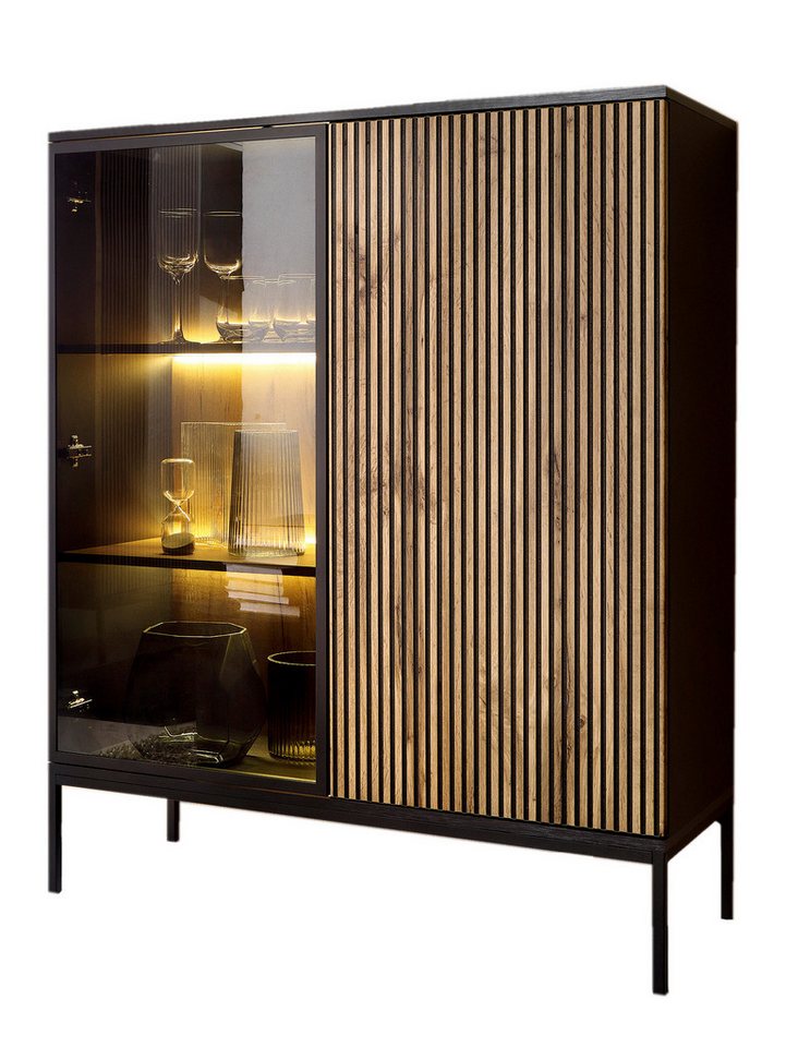 Compleo Vitrine LINO mit gerifflete Front, Loft stil, 2 Türen von Compleo