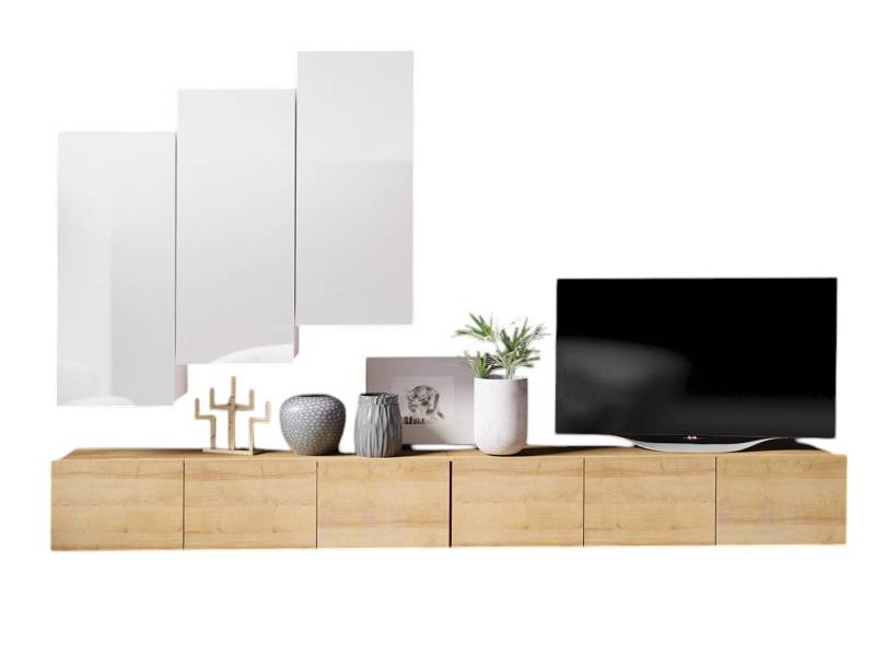 Compleo Wohnwand CALABRO,(5er-Set, 2x TV-Lowboard, 3x Hängeschrank), zeitloses Design von Compleo