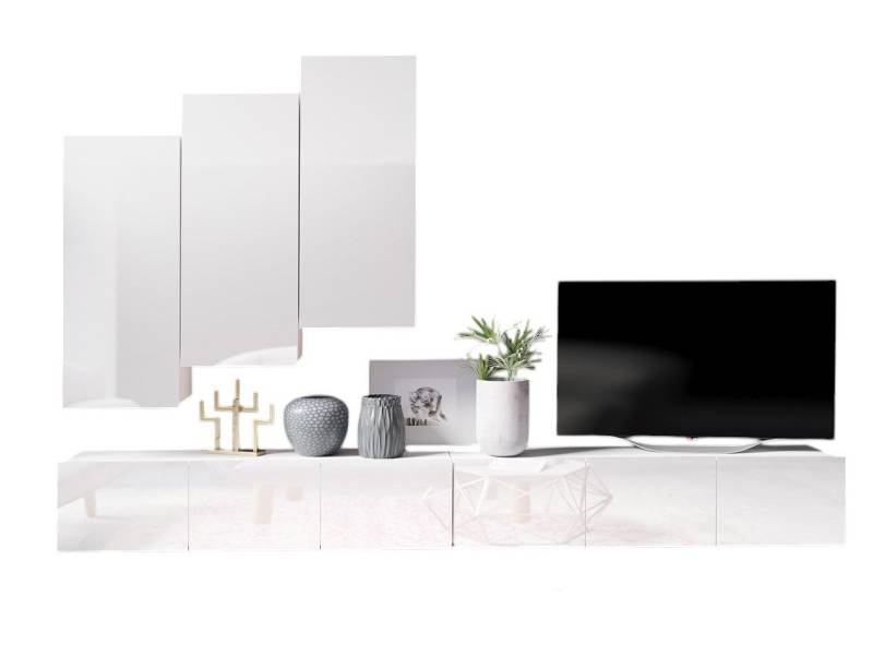 Compleo Wohnwand CALABRO,(5er-Set, 2x TV-Lowboard, 3x Hängeschrank), zeitloses Design von Compleo