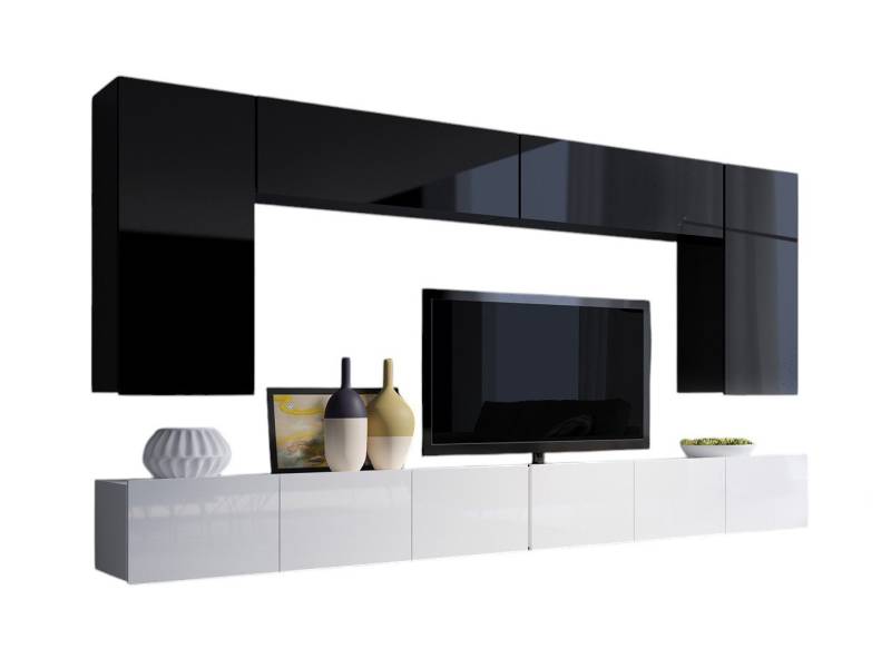 Compleo Wohnwand CALABRO Modern und elegant design, 6er-Set, 2x TV-Lowboard, 2x Wandregal, 2x Hängekommode von Compleo