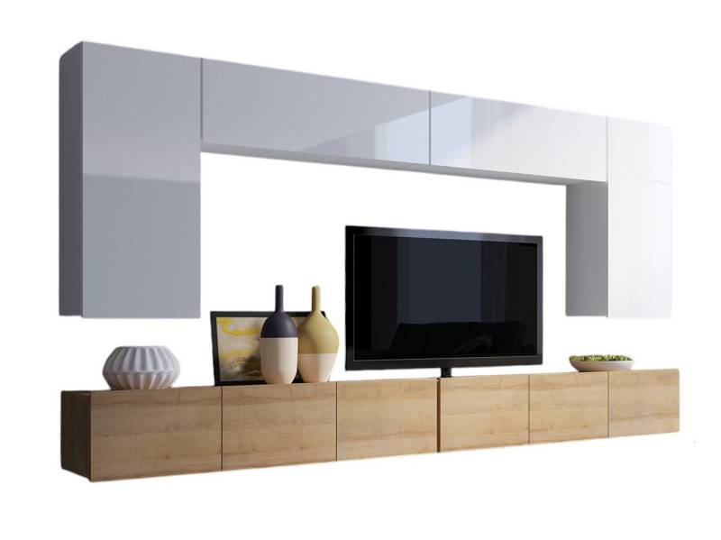 Compleo Wohnwand CALABRO Modern und elegant design, 6er-Set, 2x TV-Lowboard, 2x Wandregal, 2x Hängekommode von Compleo