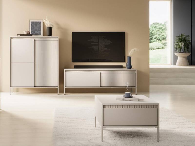 Compleo Wohnzimmer-Set JULO (Kommode, TV-Schrank, Couchtisch) Kleines Wohnzimmer, Möbelfarbe: Beige von Compleo