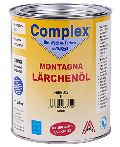 COMPLEX Lärchenöl, natürliches Holzschutzöl für außen, UV-Schutz & wetterfest, Holzöl für Lärche, Kiefer, Douglasie und Gartenholz, farblos, 1 Liter COMPLEX Lärchenöl, natürliches Holzschutzöl für außen, UV-Schutz & wetterfest, Holzöl für Lärche, Kiefer, Douglasie und Gartenholz, farblos, 1 Liter von Complex