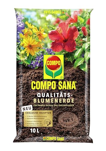 COMPO SANA Qualitäts-Blumenerde mit 12 Wochen Dünger für alle Zimmer-, Balkon- und Gartenpflanzen 10 l von Compo