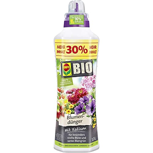 COMPO BIO Blumendünger, Dünger für alle Zimmerpflanzen, Balkonpflanzen und Terrassenpflanzen, Natürlicher Spezial-Flüssigdünger, 1,3 Liter von Compo