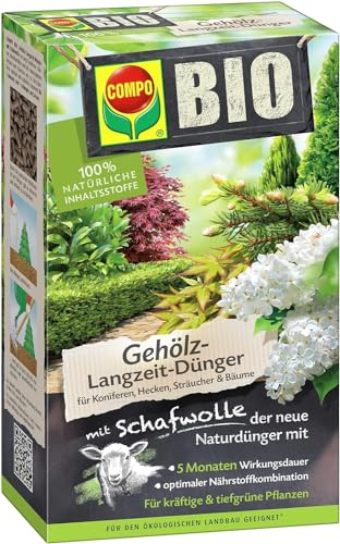 COMPO BIO Gehölz-Langzeit-Dünger mit Schafwolle für Koniferen, Hecken, Sträucher & Bäume, 5 Monate Langzeitwirkung, 2 kg von Compo