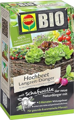 COMPO BIO Hochbeet Langzeit-Dünger, Als Gemüsedünger, Obstdünger, Kräuterdünger und für andere Hochbeet-Pflanzen, 5 Monate Langzeitwirkung, 750 g von Compo