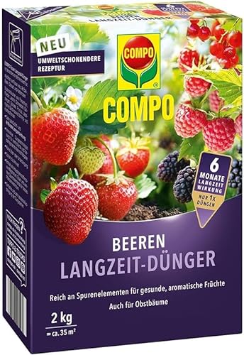 COMPO Beeren Langzeit-Dünger für Beeren, Obst und Feingemüse, Umweltschonendere Rezeptur, 6 Monate Langzeitwirkung, 2 kg, 45 m² von Compo