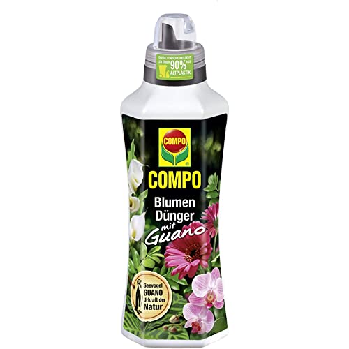 COMPO Blumendünger mit Guano für alle Zimmerpflanzen, Balkonpflanzen und Terrassenpflanzen, Spezial-Flüssigdünger, 1 L von Compo