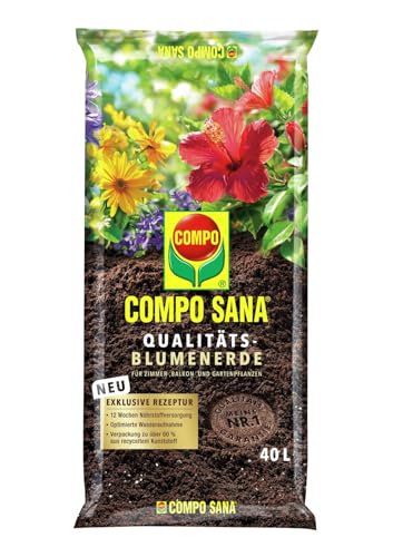 COMPO SANA® Qualitäts-Blumenerde mit 12 Wochen Dünger für alle Zimmer-, Balkon- und Gartenpflanzen 40 L von Compo