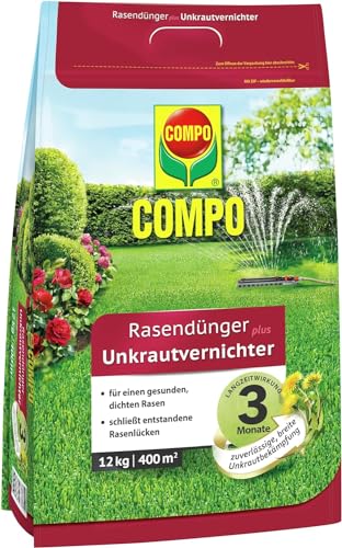 COMPO FLORANID Rasendünger plus Unkrautvernichter, 3 Monate Langzeitwirkung, Feingranulat, 12 kg, 400 m² von Compo